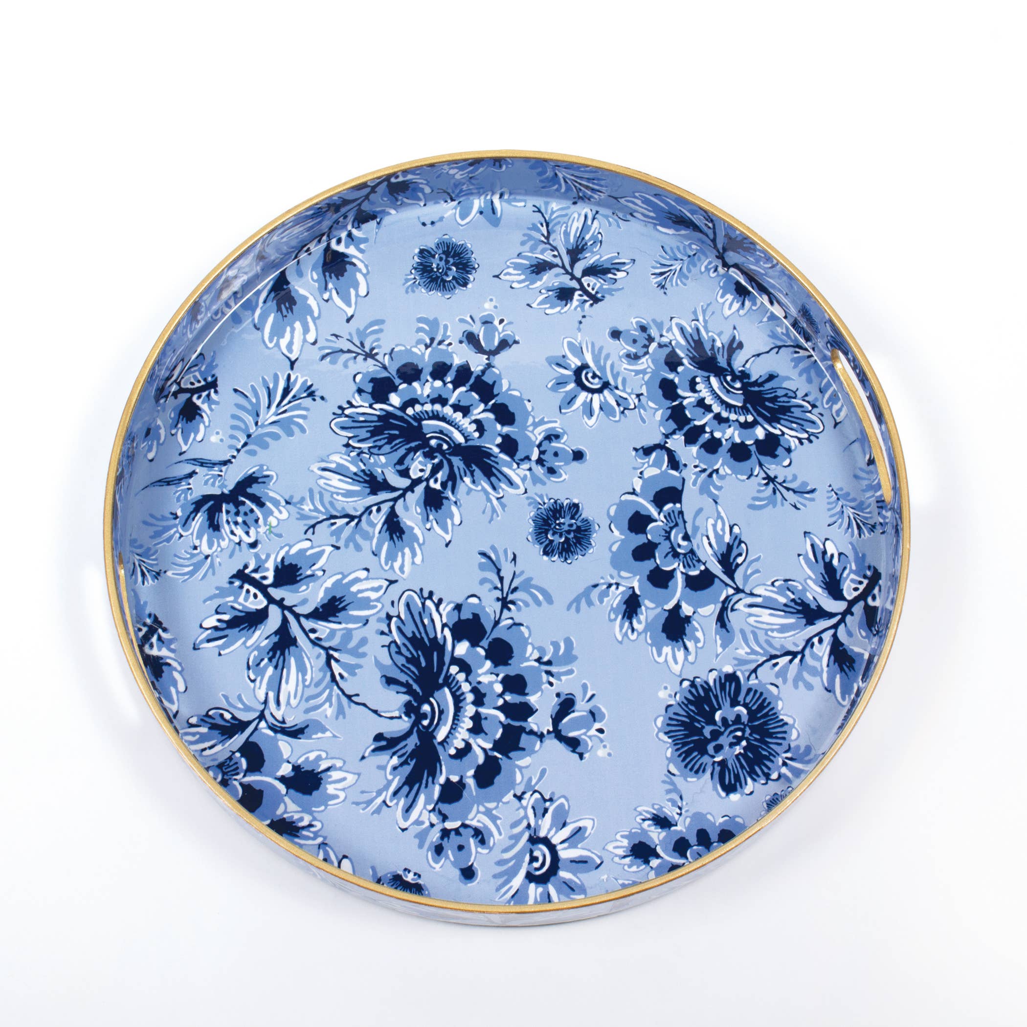 blue floral round tray