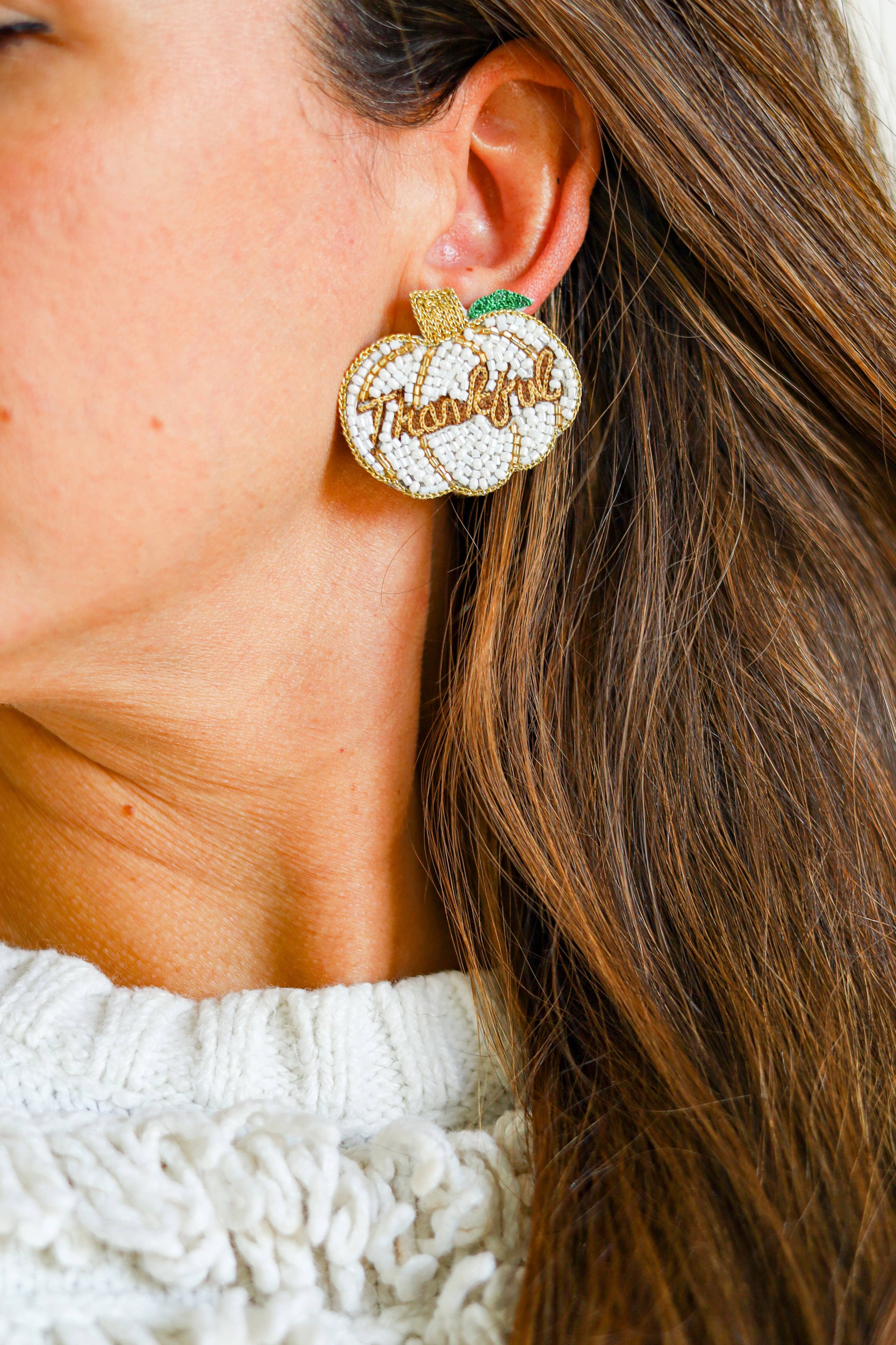 thankful pumpkin stud earrings