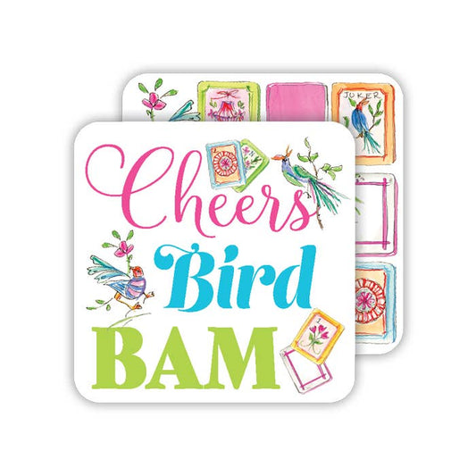 Mahjong Tiles with Birds Cheers Bird Bam Square Coaster