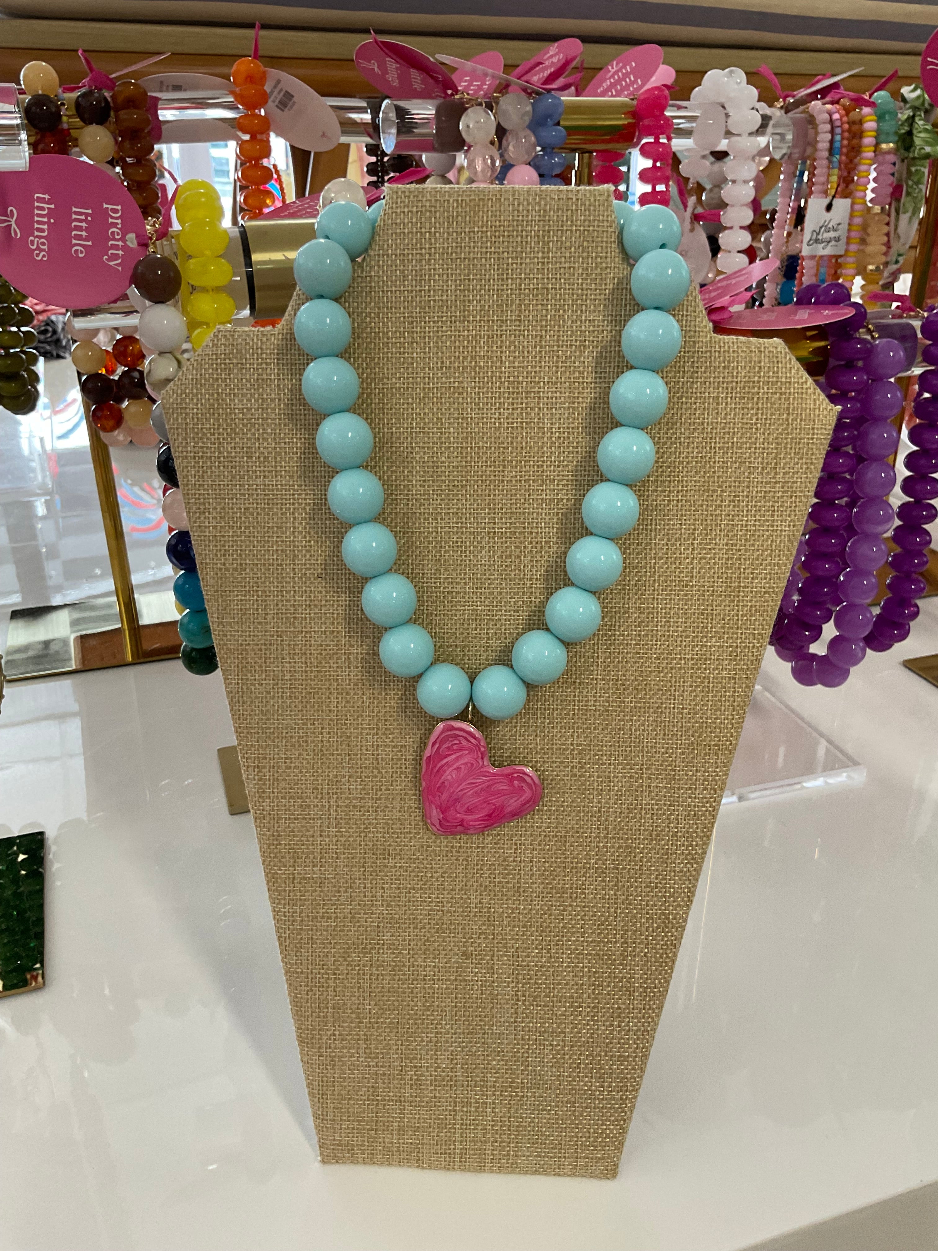 marbled heart beaded necklace