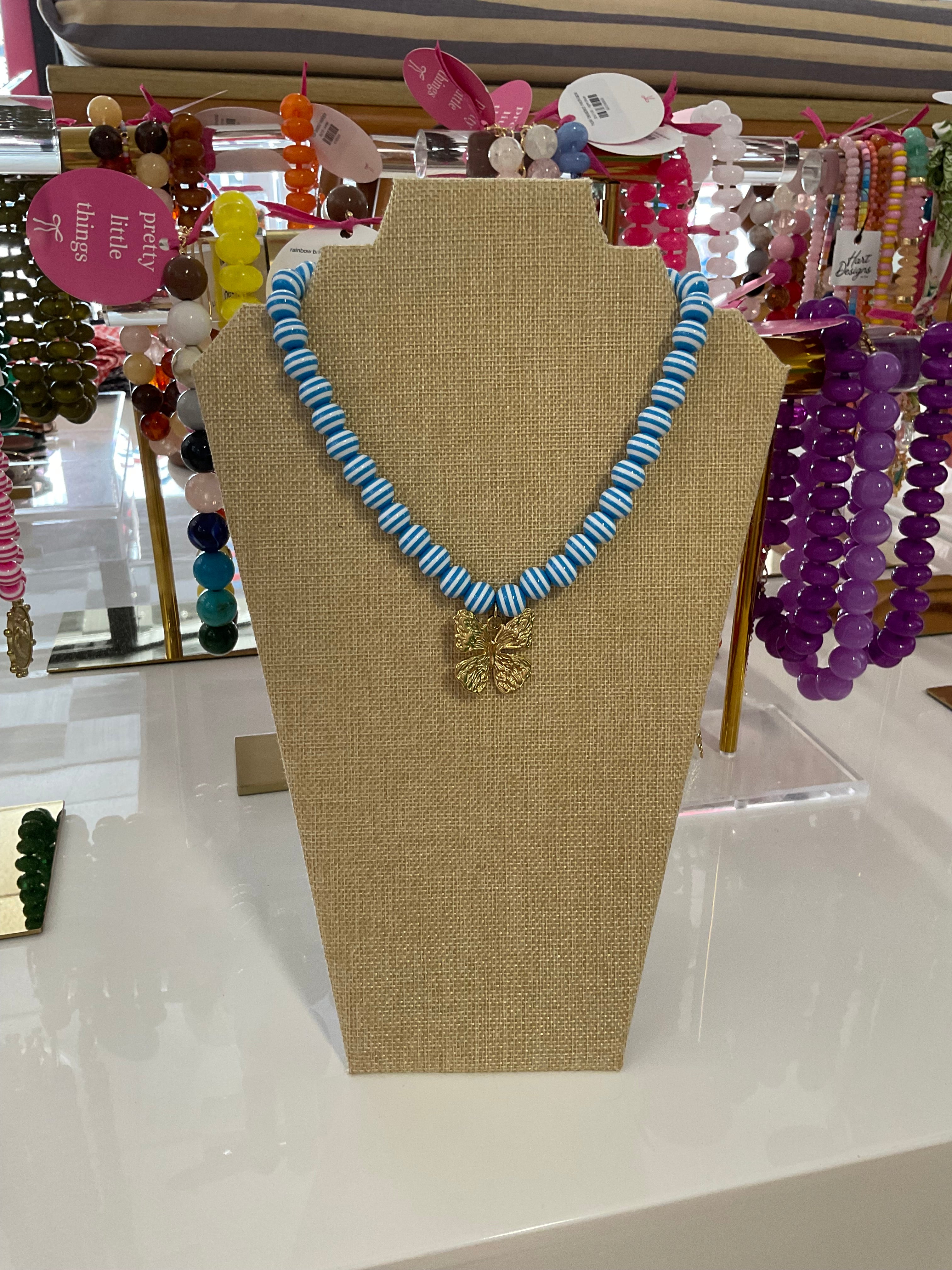 stripe beaded charm necklace