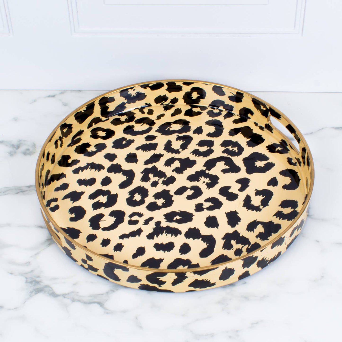 leopard round tray