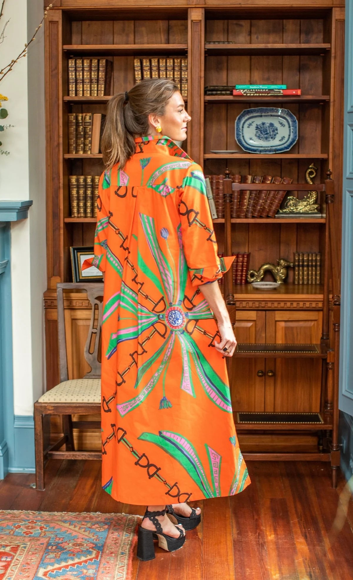 estate orange shirt dress long