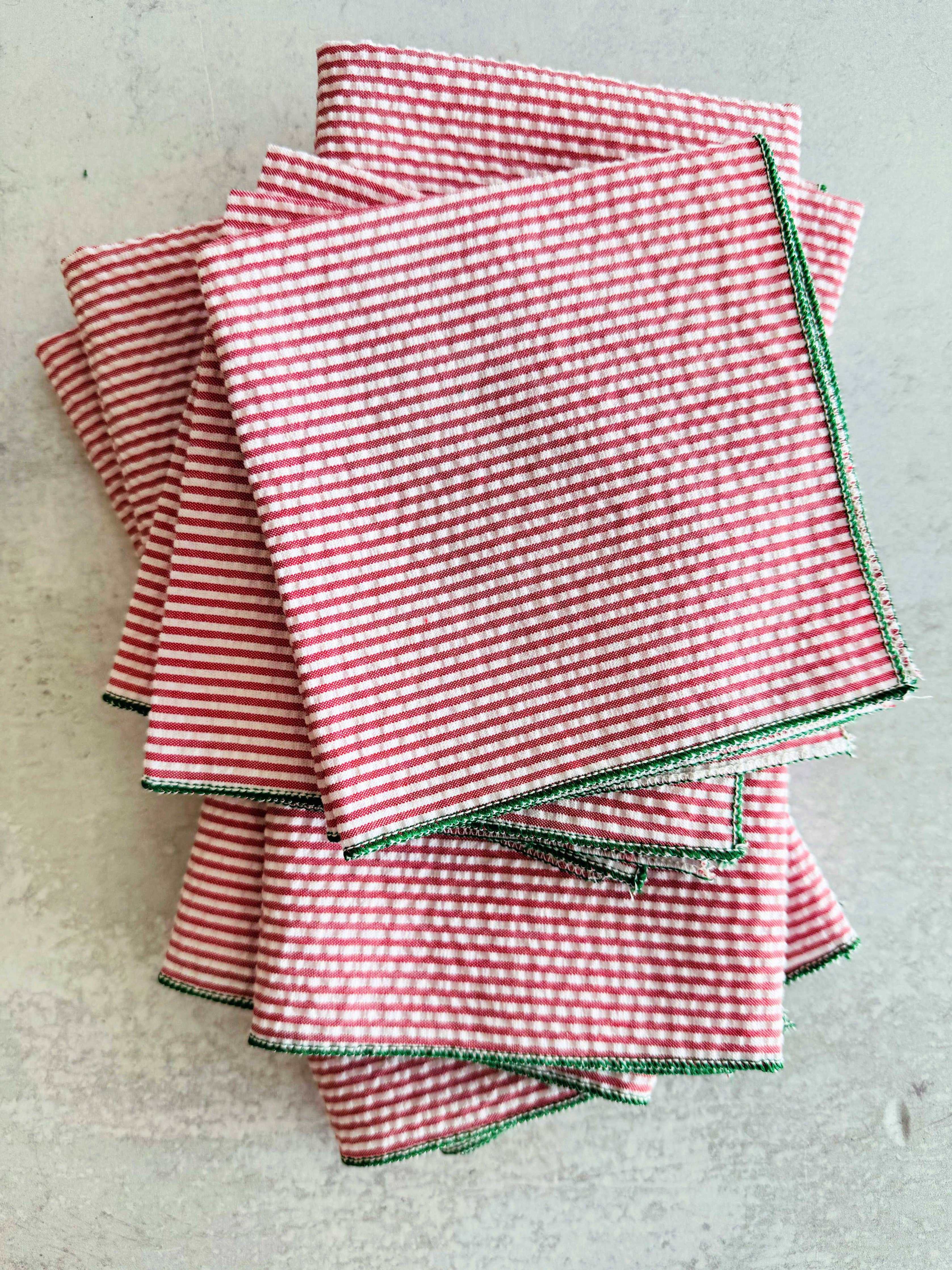Holiday Seersucker Red and Green, set of four: 10inch cocktail