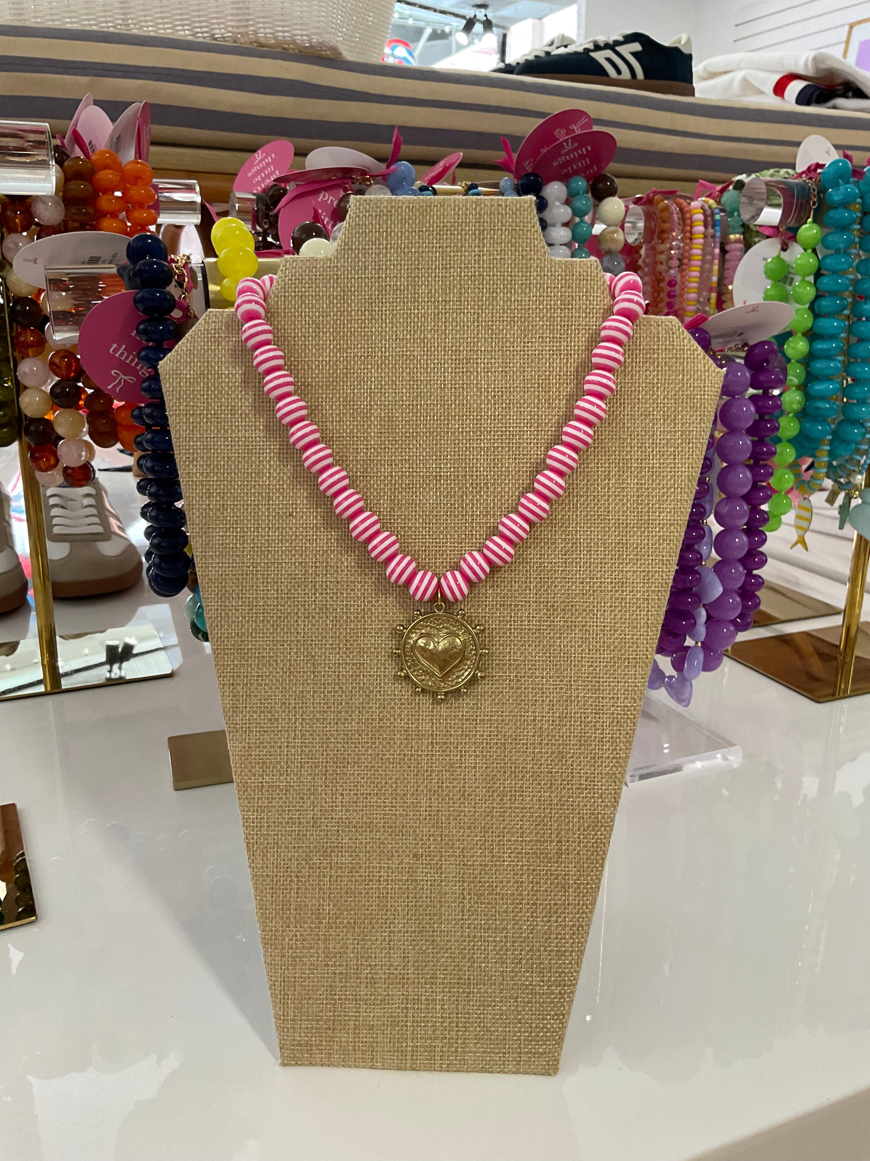 stripe beaded charm necklace