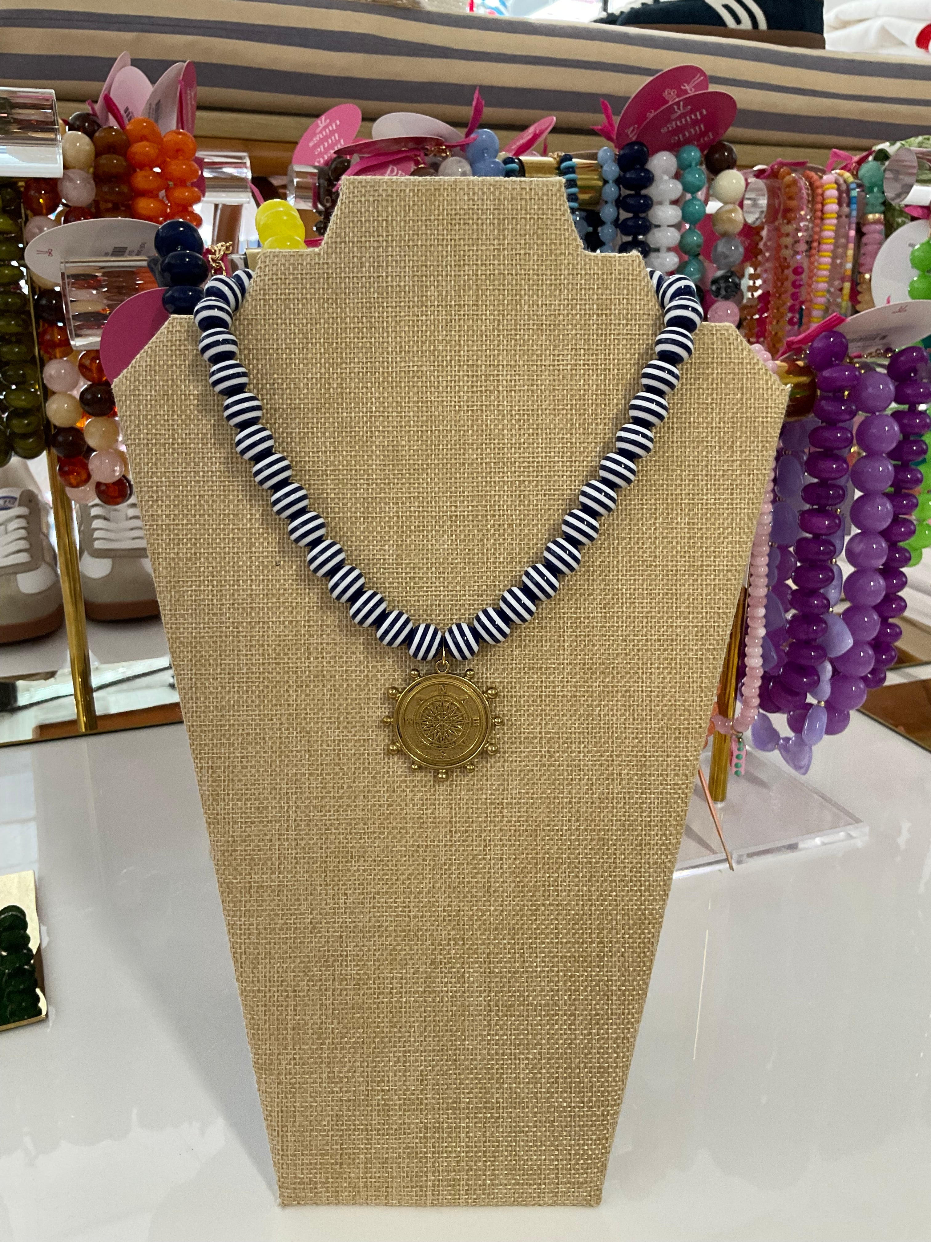 stripe beaded charm necklace