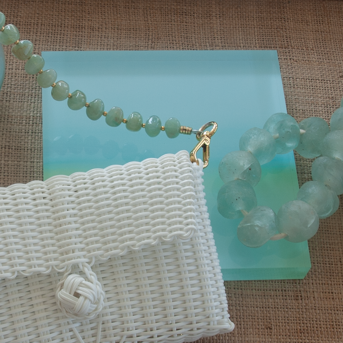 clutch strap pebble gemstone in jade green