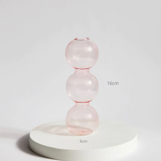 Bubble Shape Glass Vase: Pink / Short 3 Balls