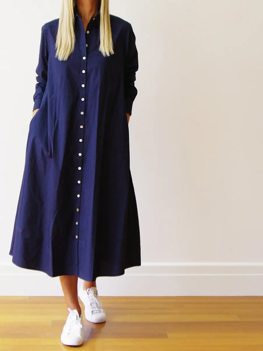 lillie navy cotton poplin shirt dress