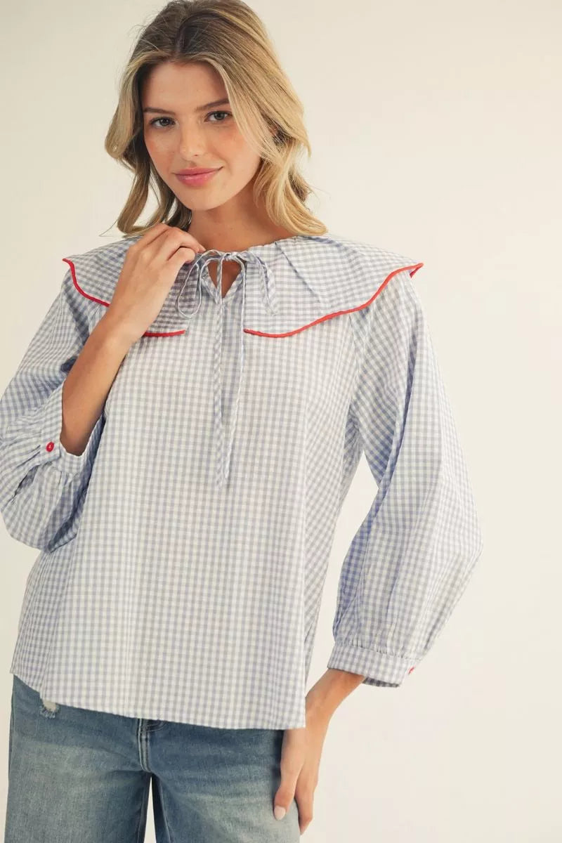 contrast trim peter pan collar top