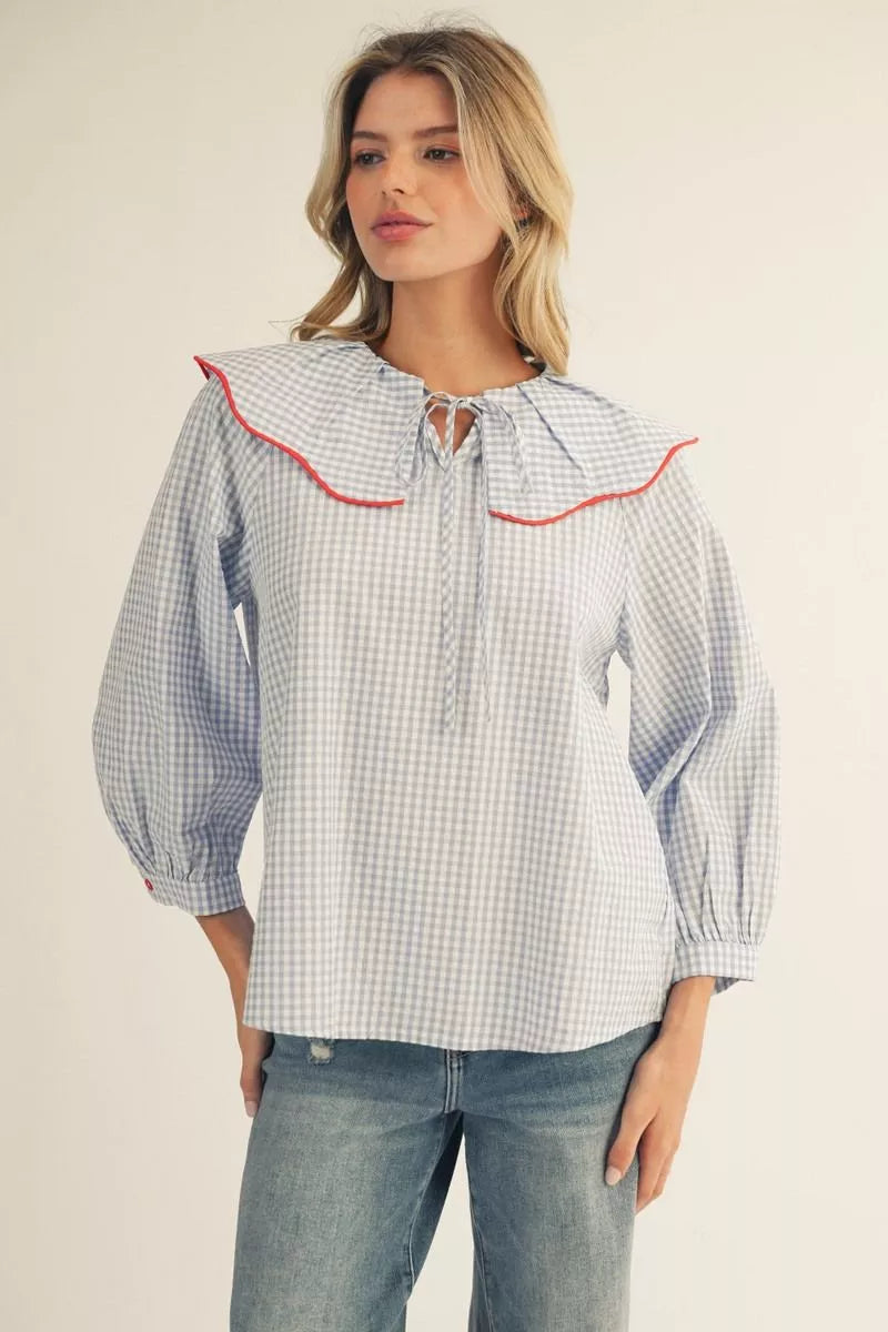 contrast trim peter pan collar top