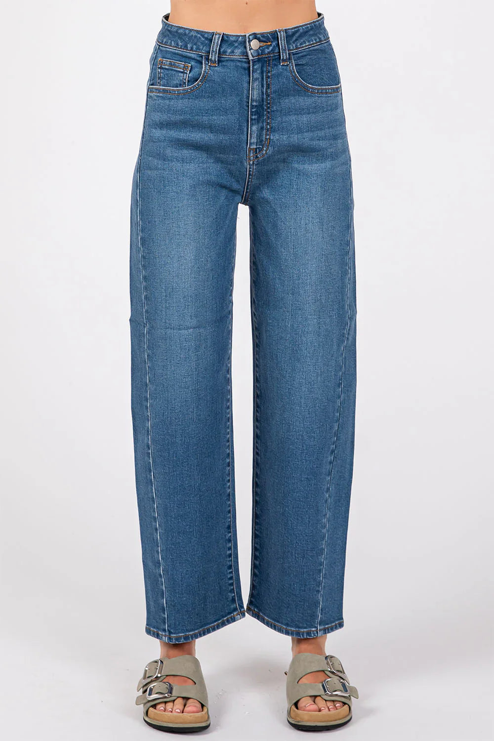 modena high rise side panel barrel jeans
