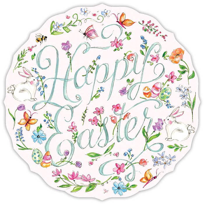 Happy Easter Spring Flowers Bunnnies Posh Die-Cut Placemat