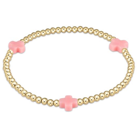 signature cross gold pattern 3mm bead bracelet in pink