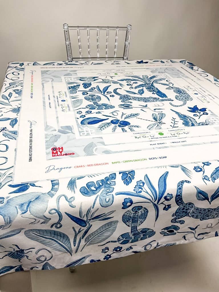 Blue Instructional Mahjong Tablecloth