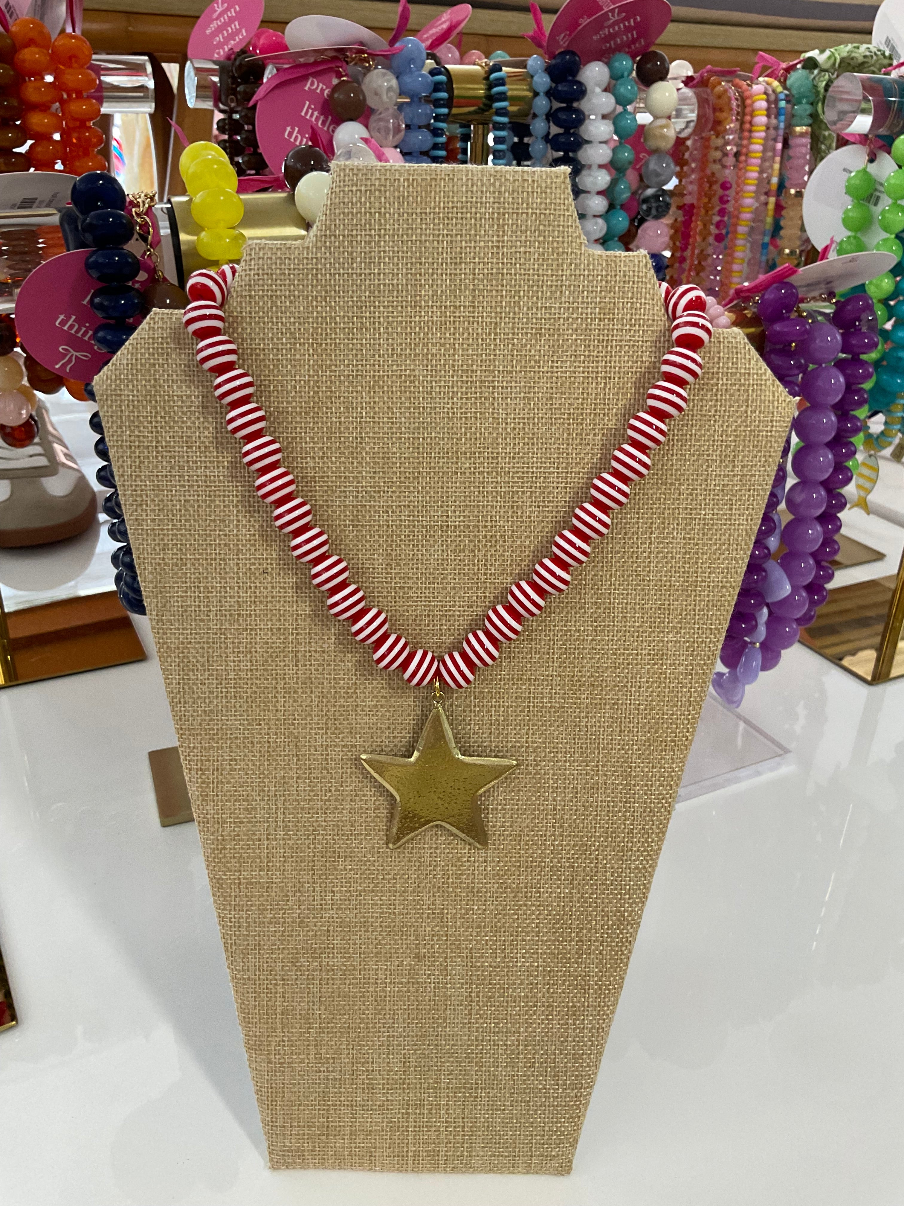 stripe beaded charm necklace