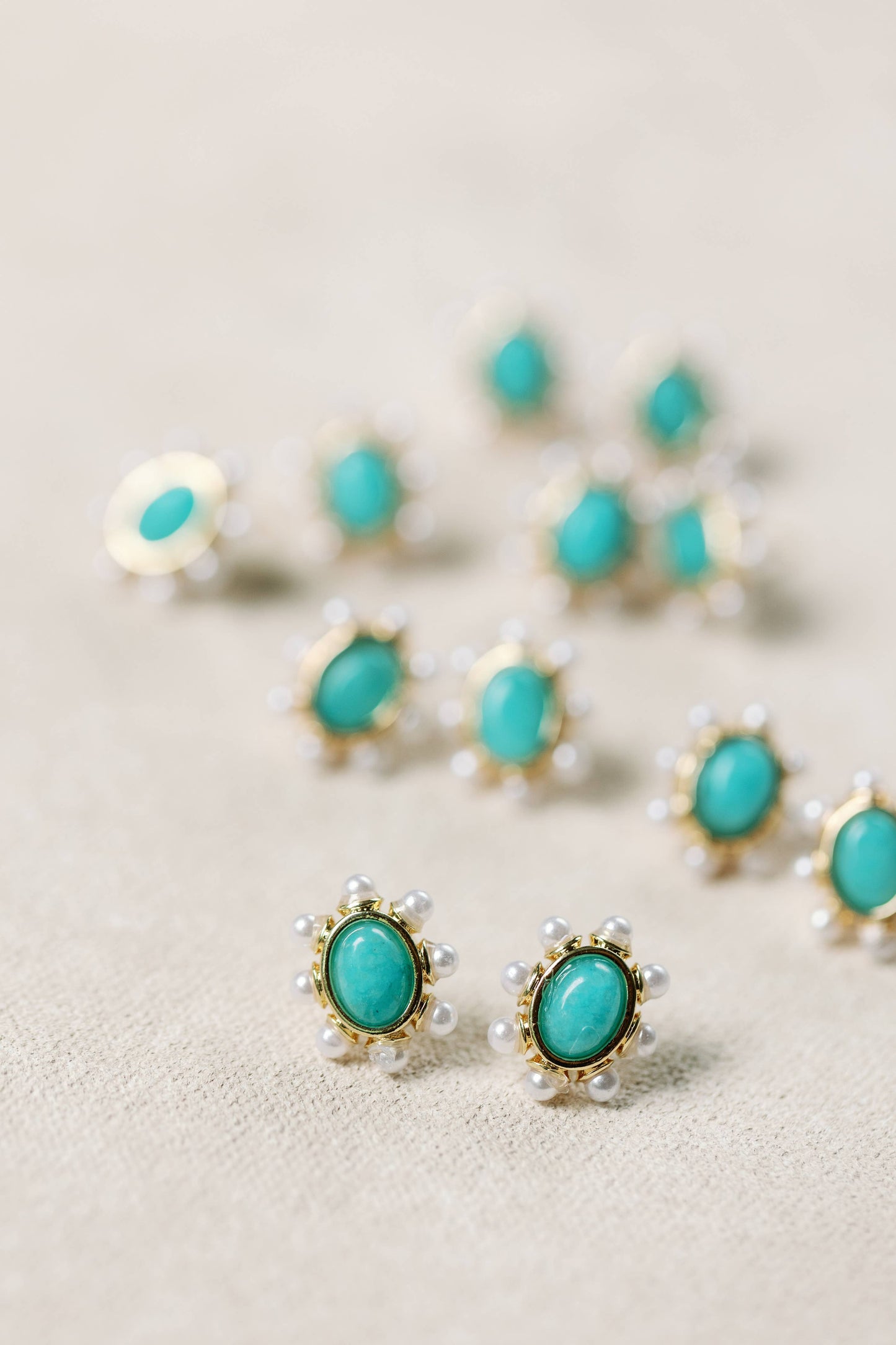 Turquoise and Pearl Oval Stud Earrings