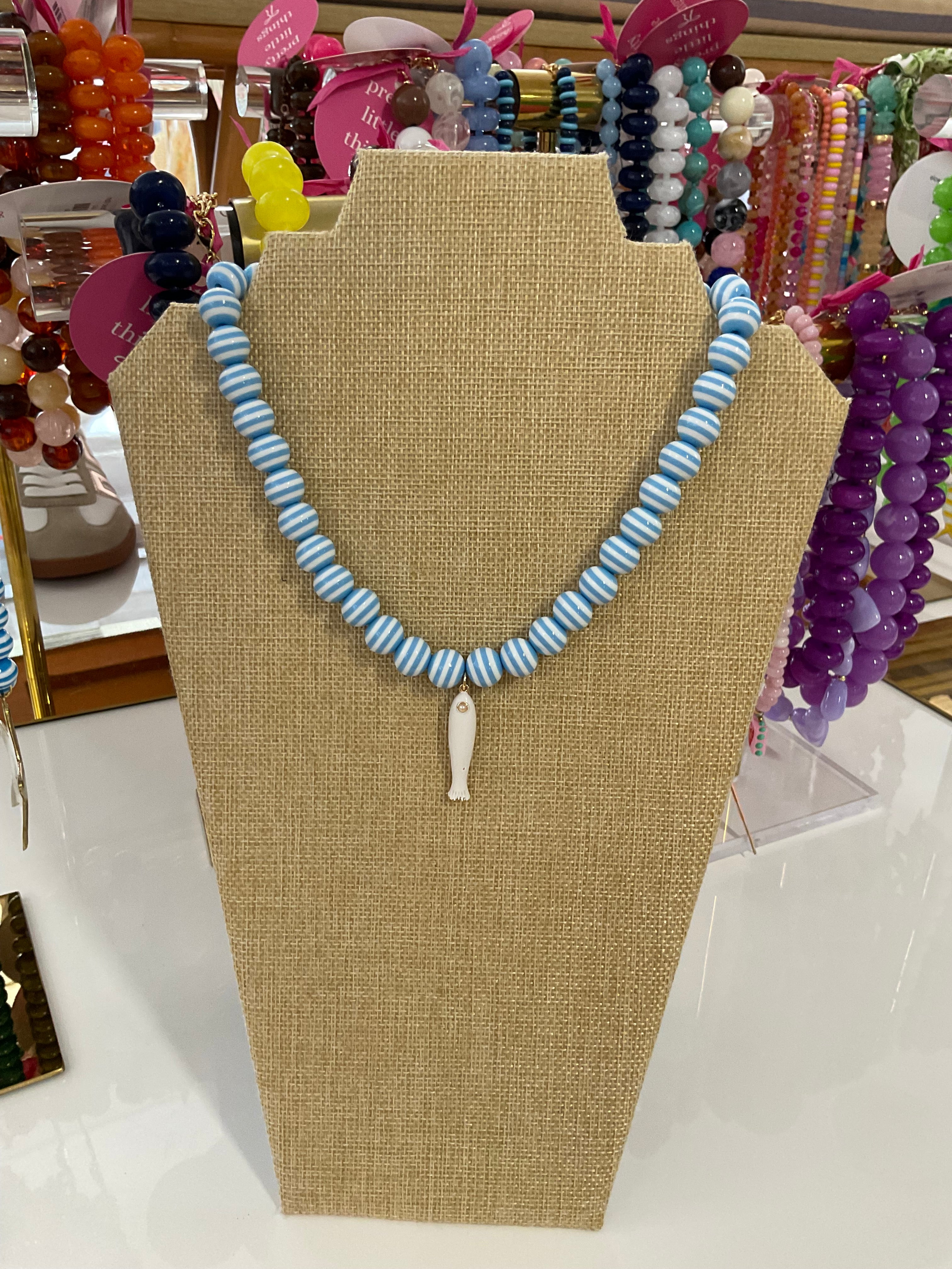 stripe beaded charm necklace