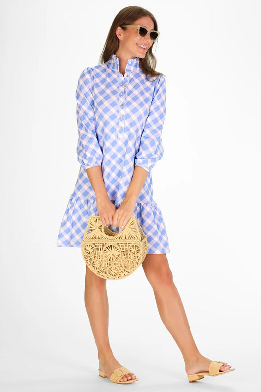 adara dress blue bell wavy gingham