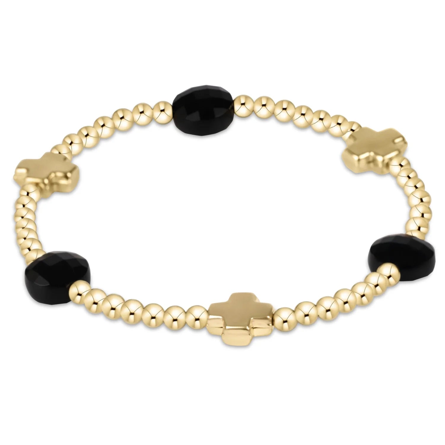 signature cross admire gold pattern 3mm bead bracelet faceted onyx