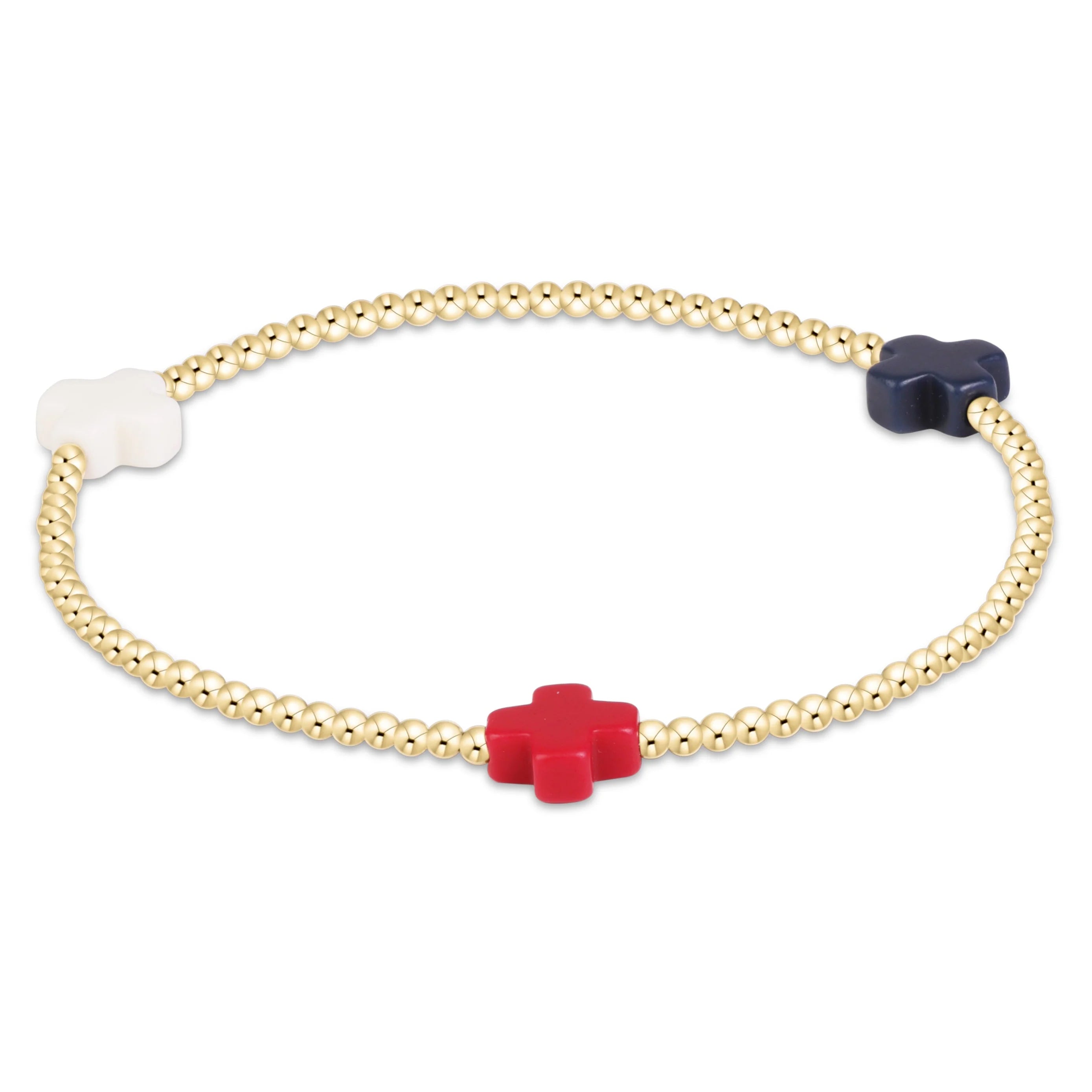 signature cross small gold 2mm bead bracelet firecracker