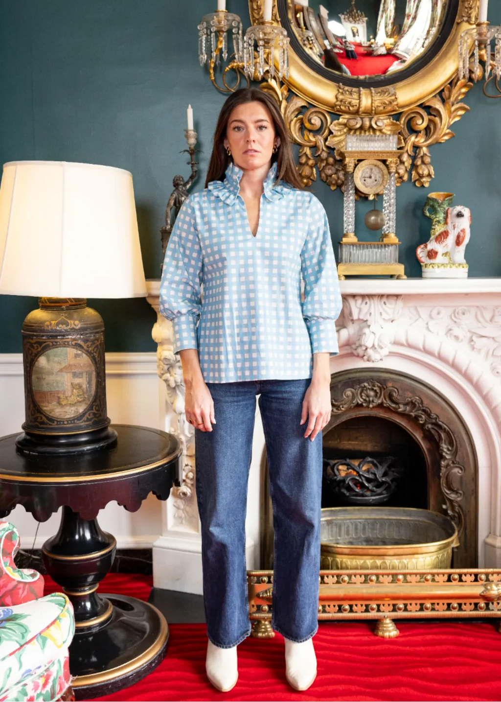 blue gingham harper estate top