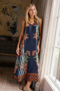 camille satin slip dress in botanical midnight