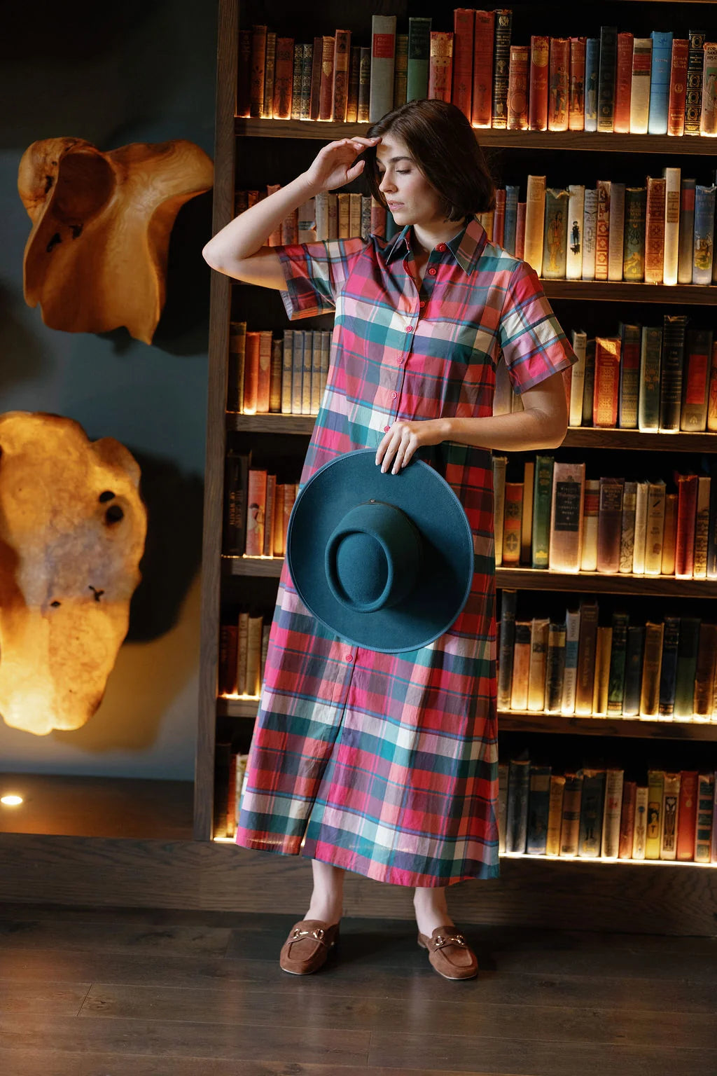 kristina plaid maxi shirt dress