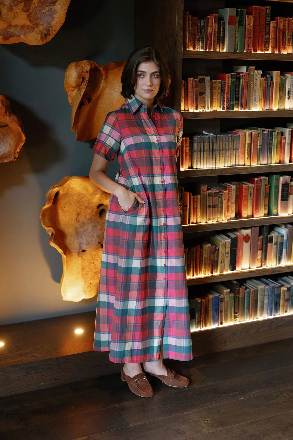 kristina plaid maxi shirt dress