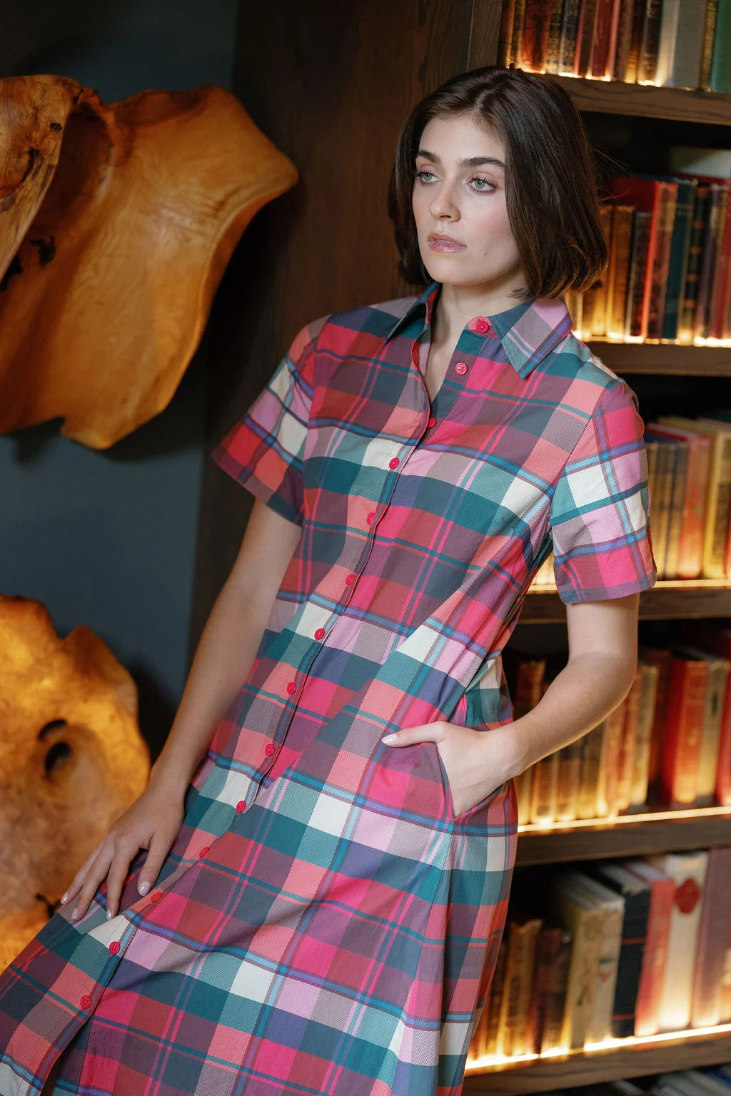 kristina plaid maxi shirt dress