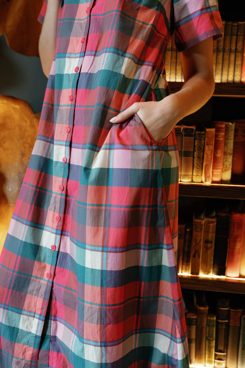 kristina plaid maxi shirt dress