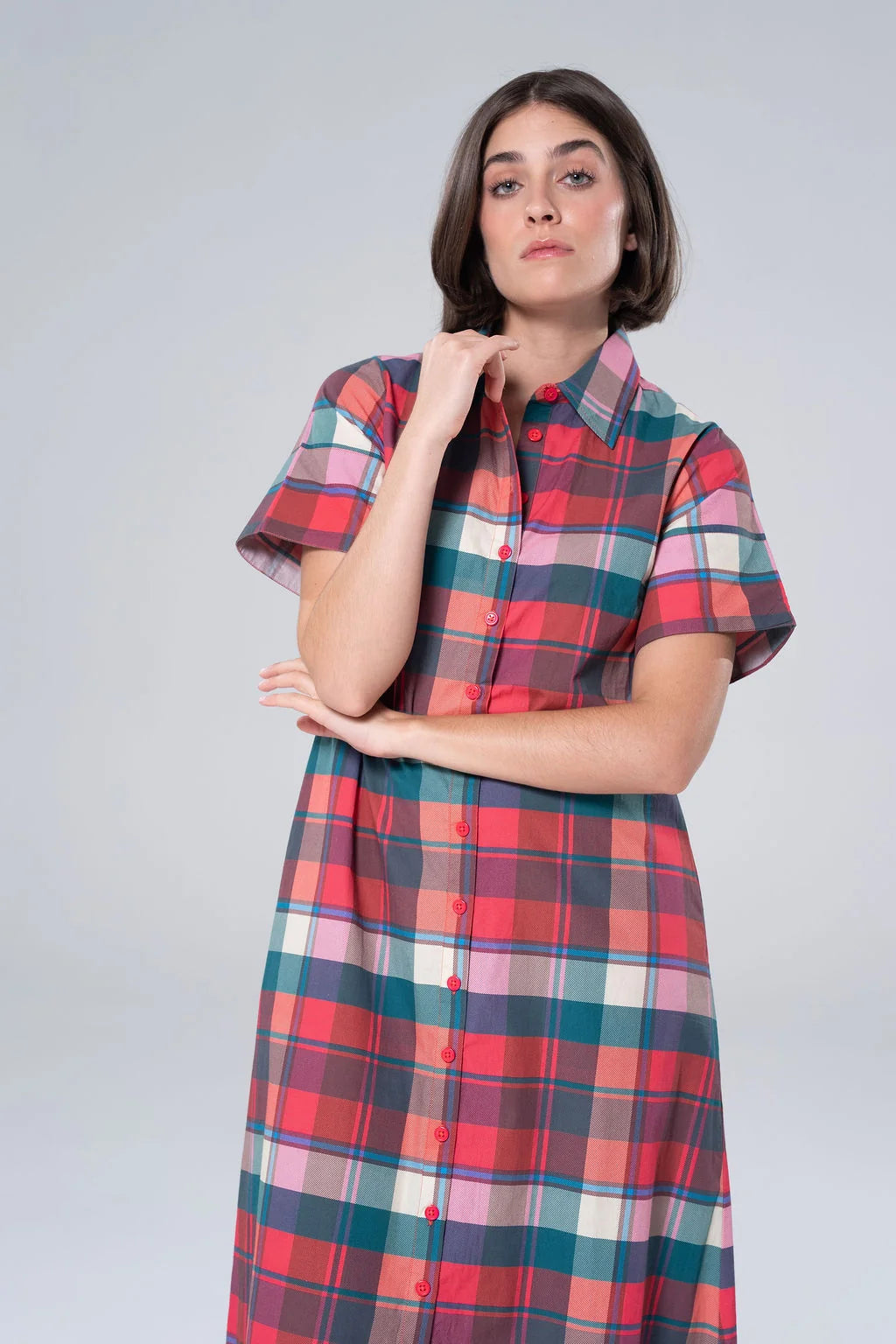 kristina plaid maxi shirt dress