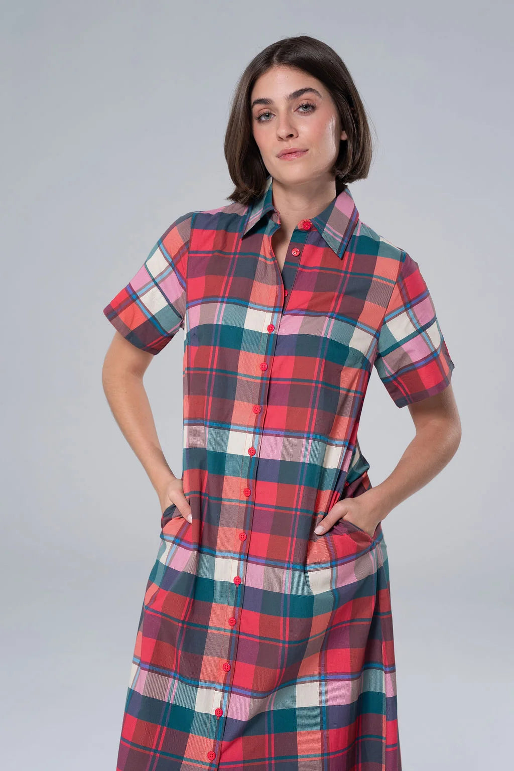 kristina plaid maxi shirt dress