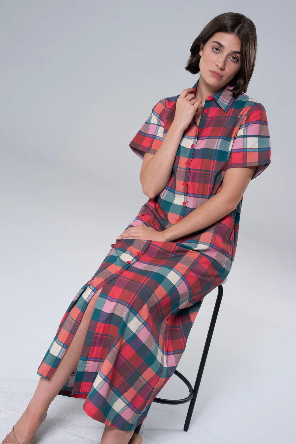 kristina plaid maxi shirt dress