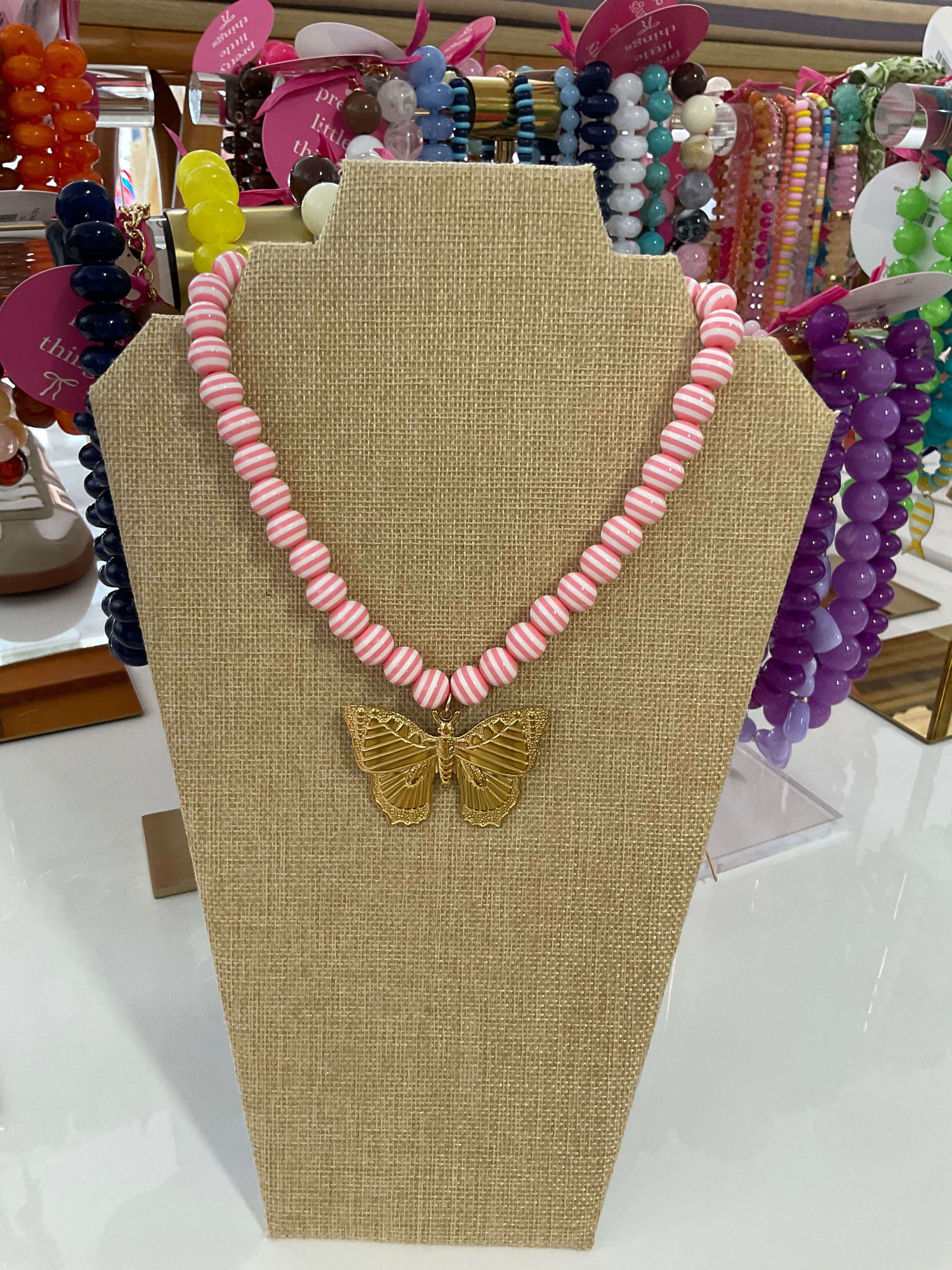 stripe beaded charm necklace