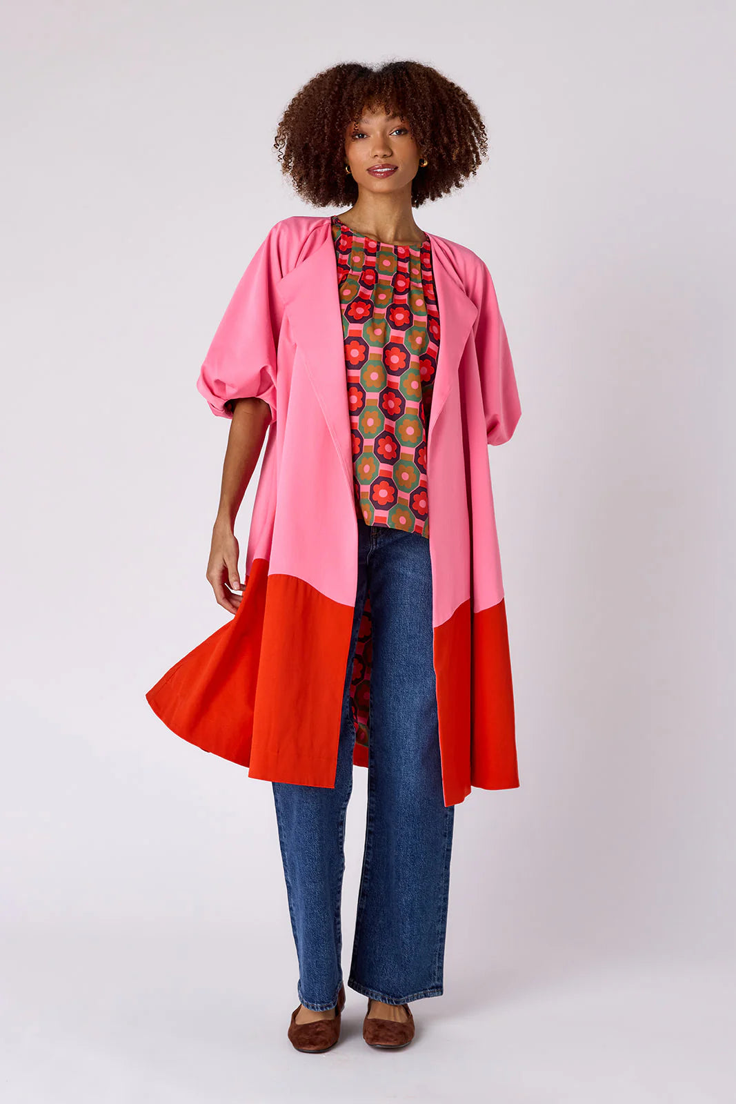 taryn coat in pink colorblock