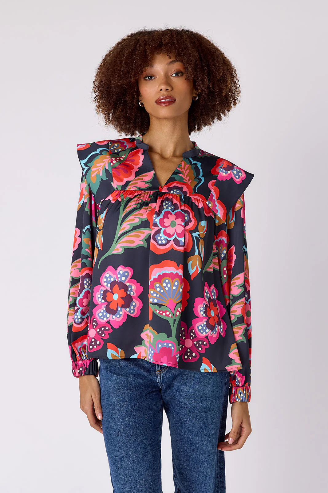gaines blouse in cosmic floral