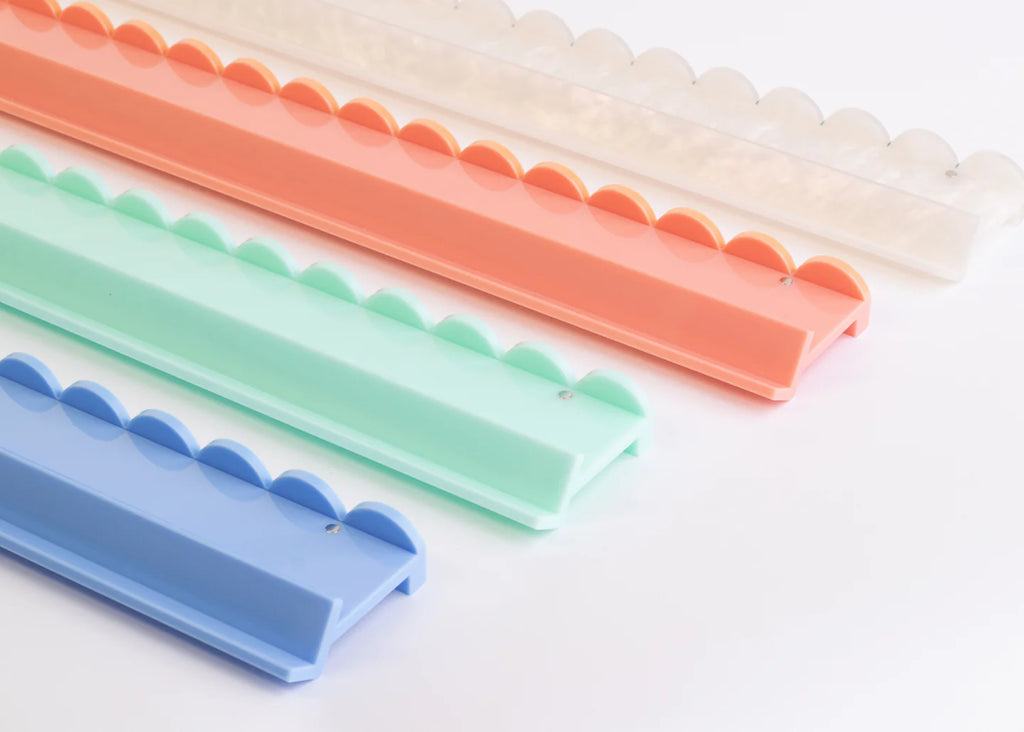 cornflower blue scalloped acrylic racks