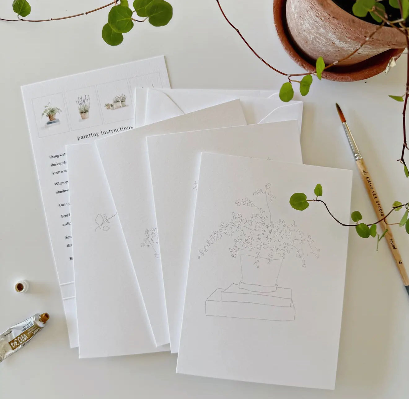 potted plants paintable notecards