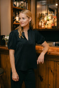 brooke top black stretch suede