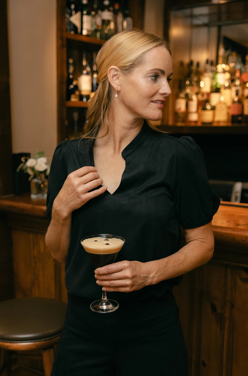 brooke top black stretch suede