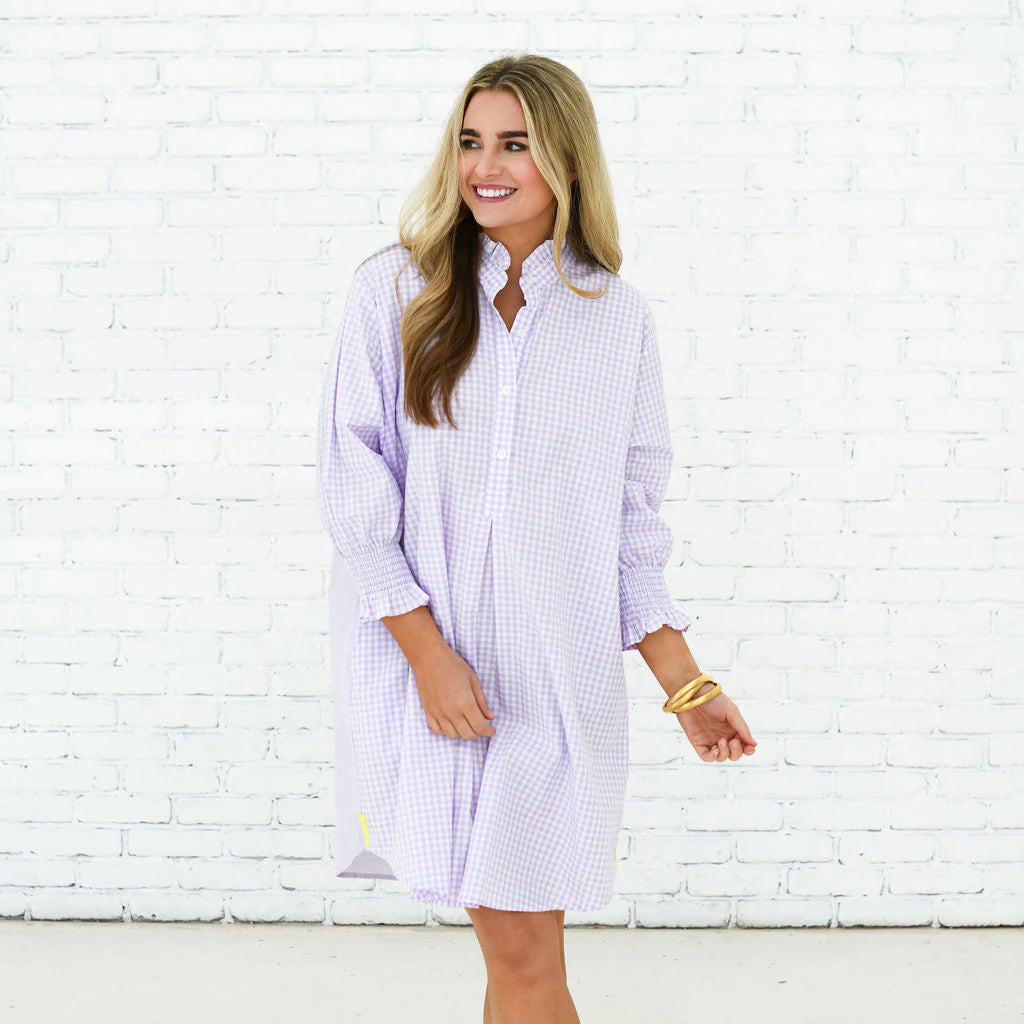 kimberly dress opposite gingham lavender
