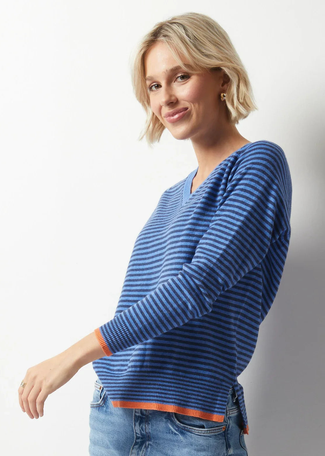 essential stripe v neck sweater