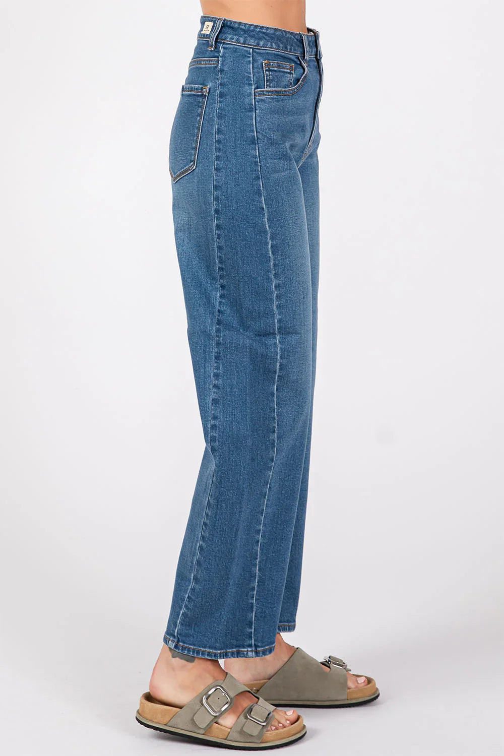 modena high rise side panel barrel jeans