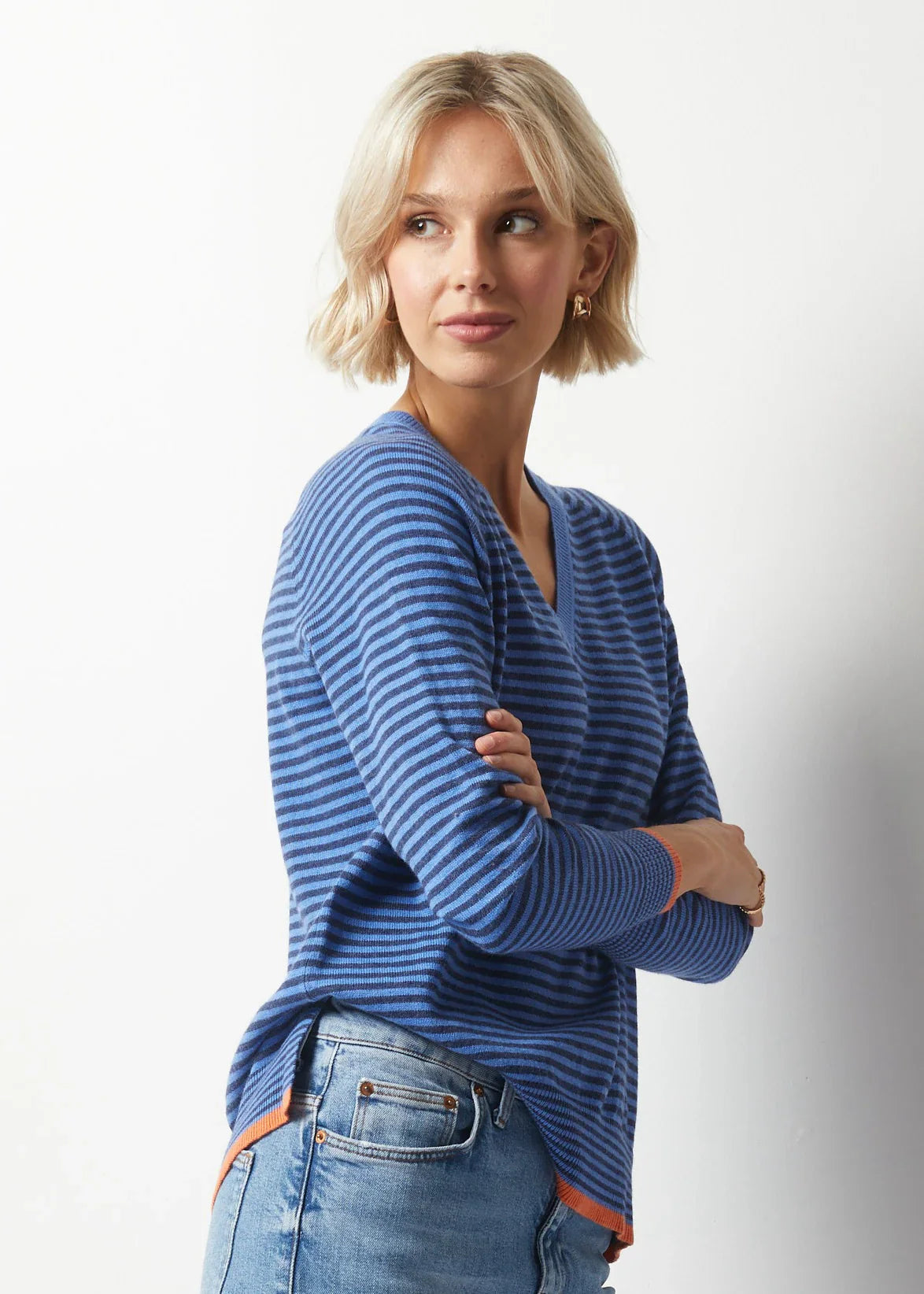 essential stripe v neck sweater