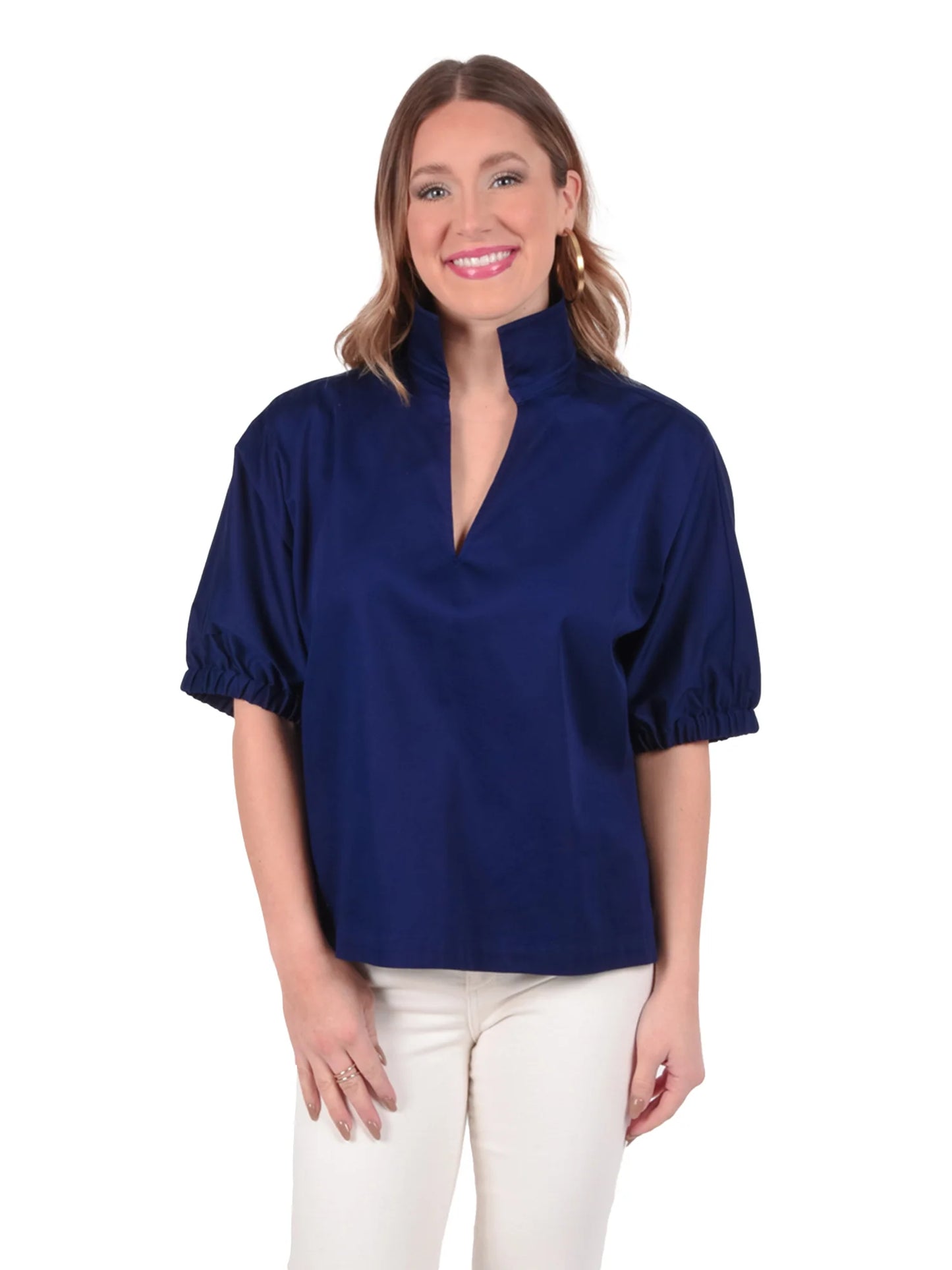 poppy top navy cotton poplin