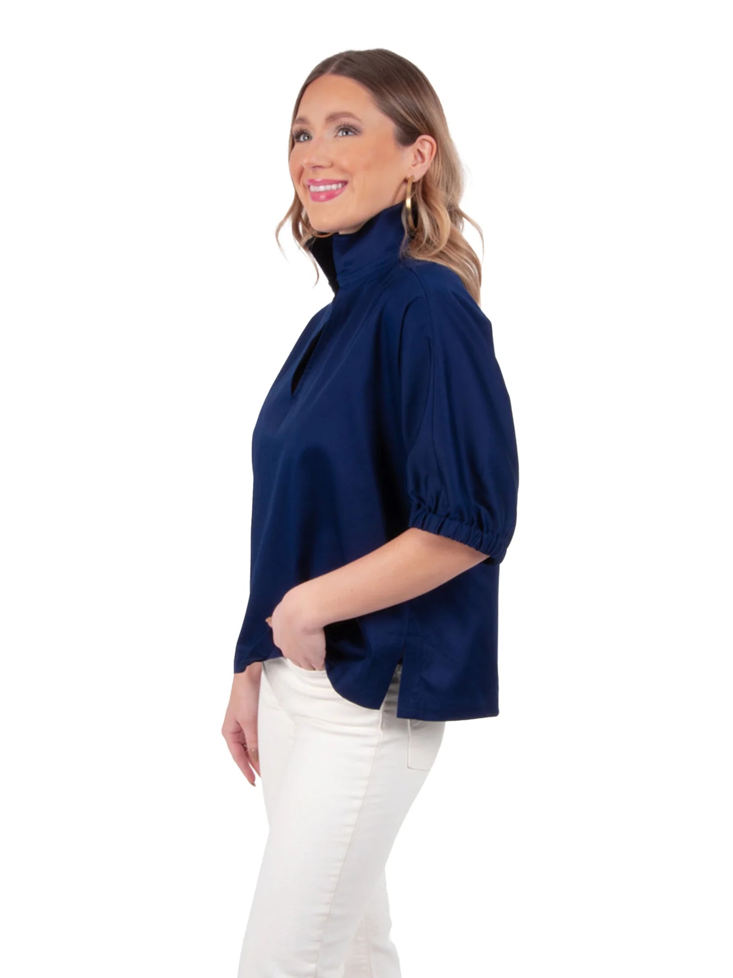 poppy top navy cotton poplin