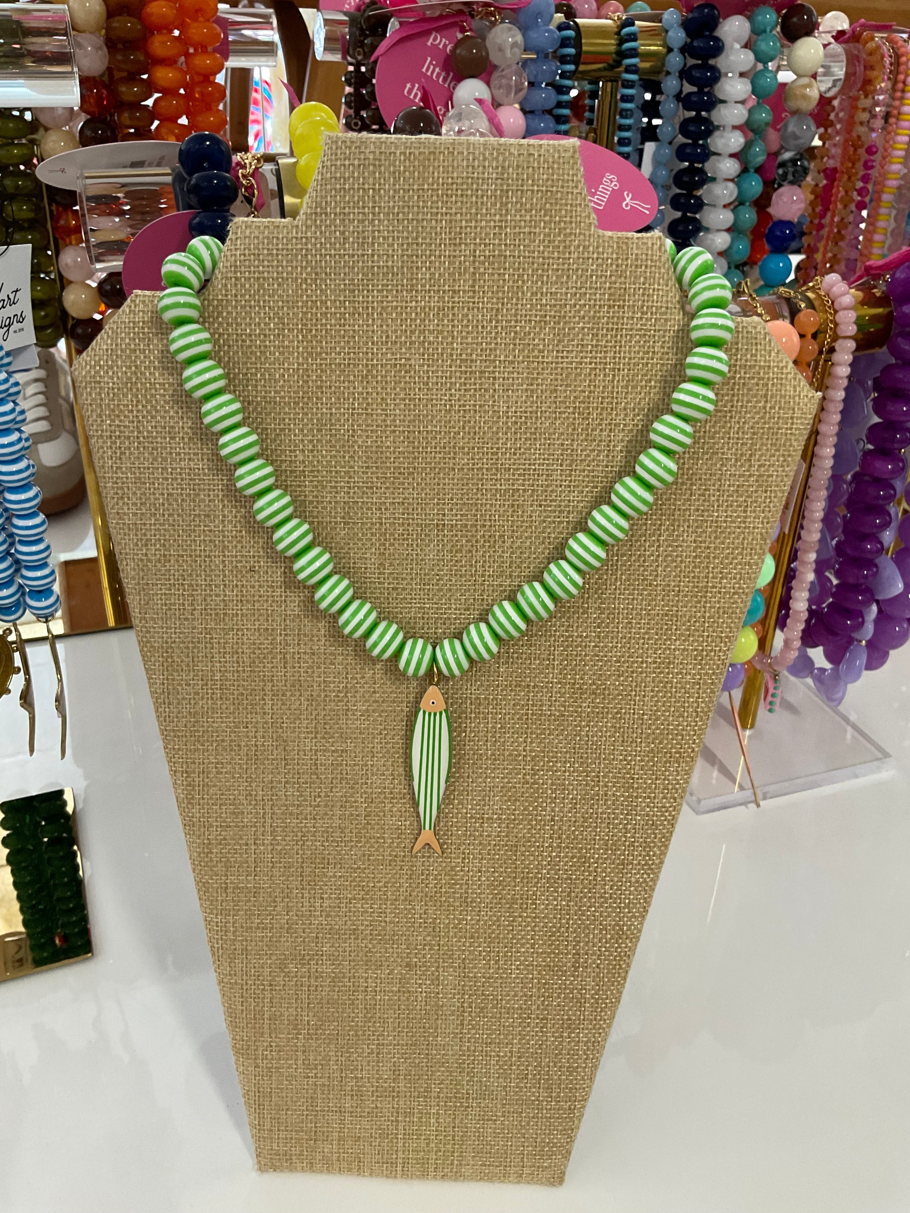 stripe beaded charm necklace