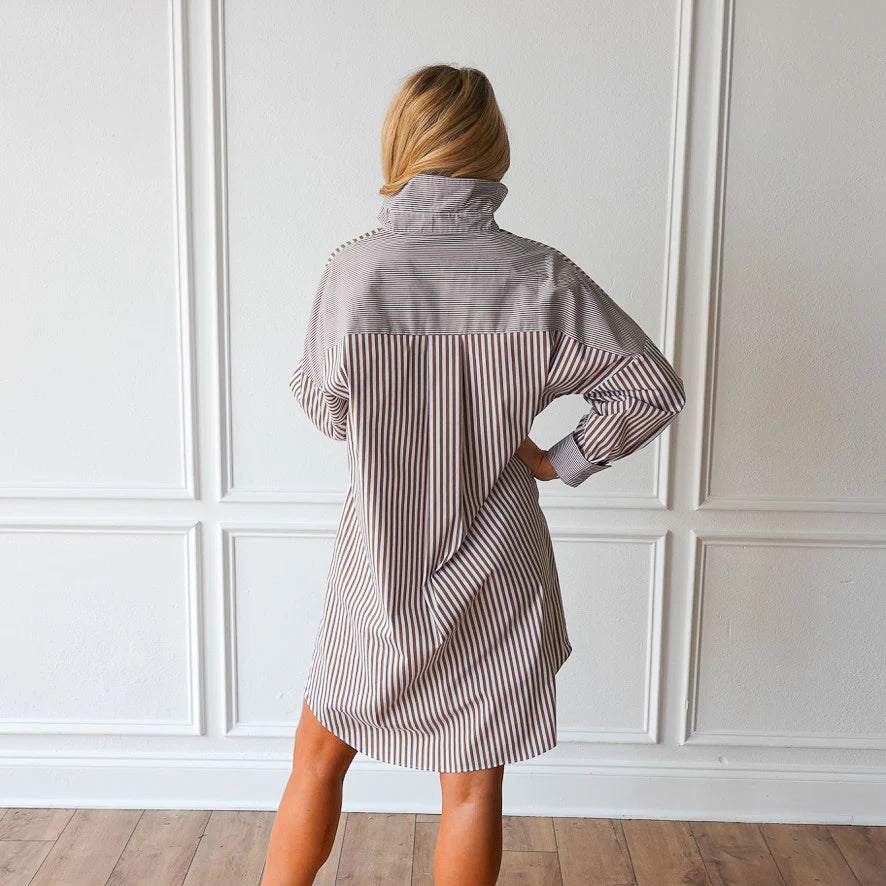 frances dress camel stripe