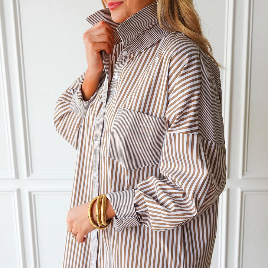 frances dress camel stripe